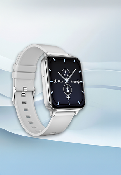 myPhone Watch Classic 2 srebrny bokiem na niebieskim tle