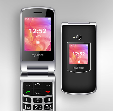 Telefon myPhone Rumba 2; otwarta i zamknięta klapka