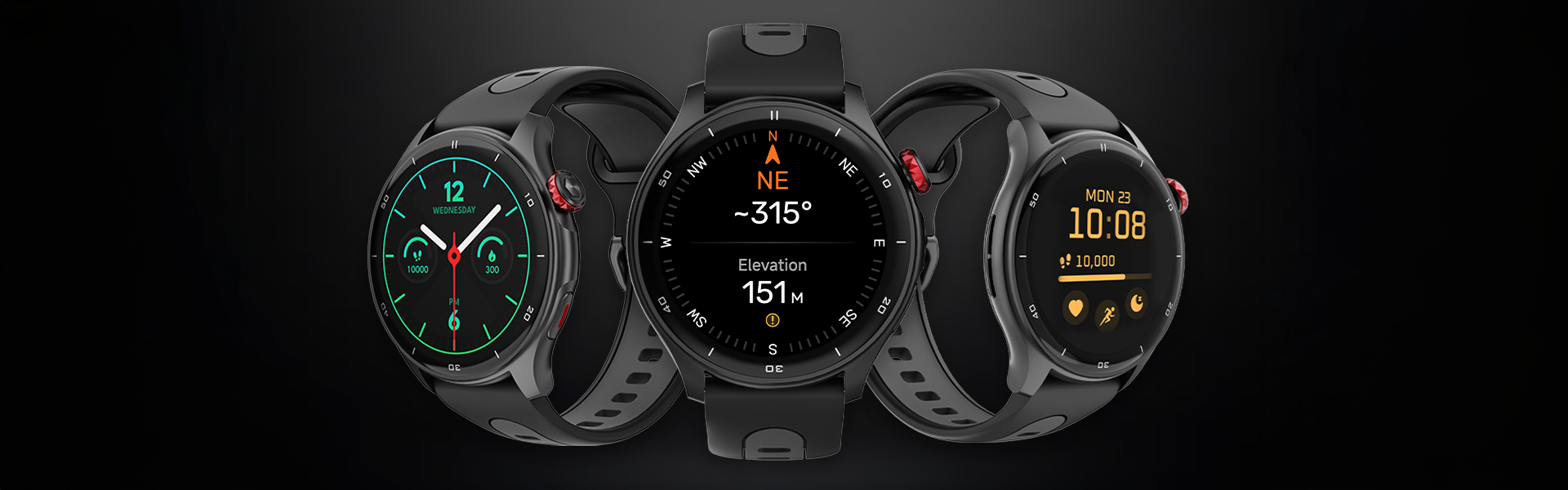 Smartwatch myPhone Watch Adventure czarny pokazany z trzech perspektyw