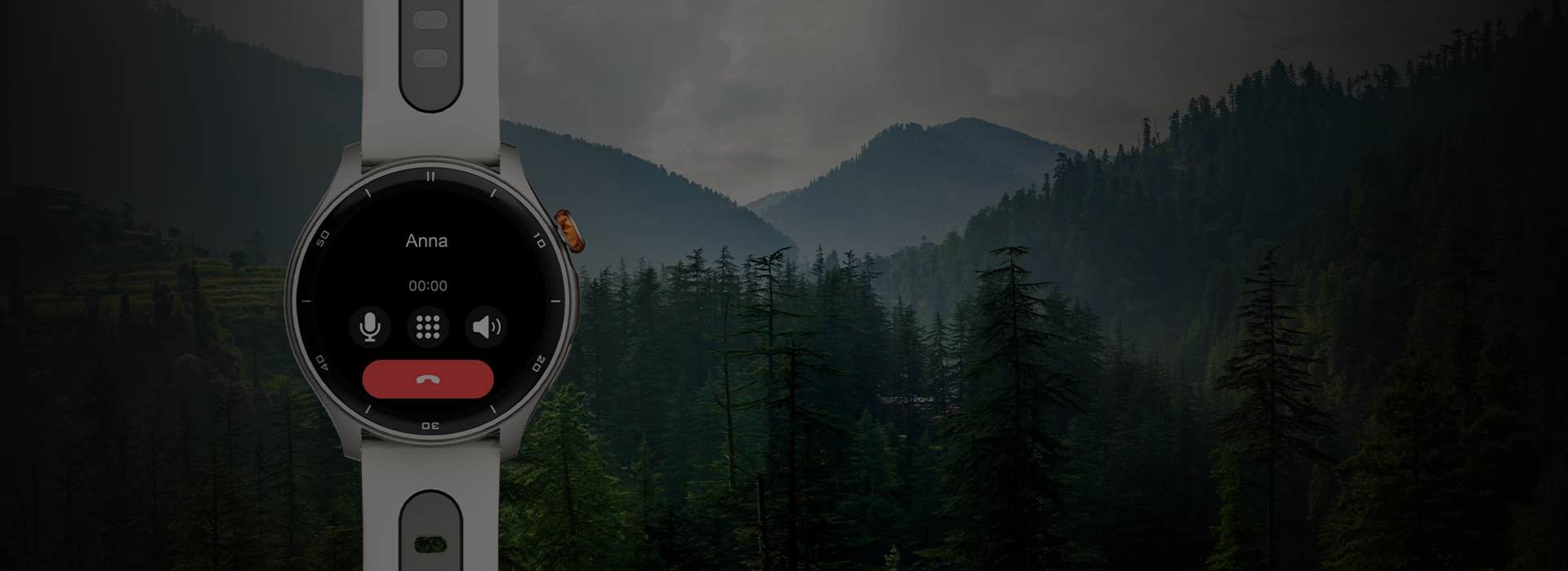 myPhone Watch Adventure szary na tle lasu; ekran połączenie Bluetooth