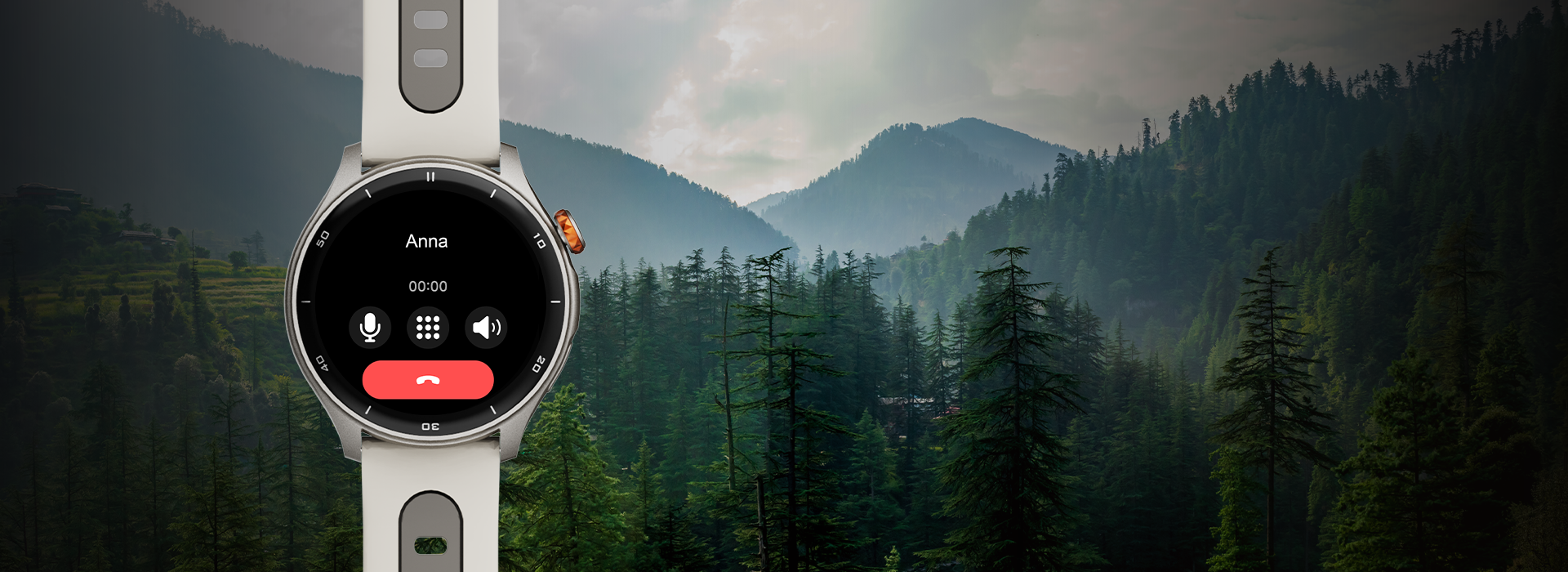 myPhone Watch Adventure szary na tle lasu; ekran połączenie Bluetooth
