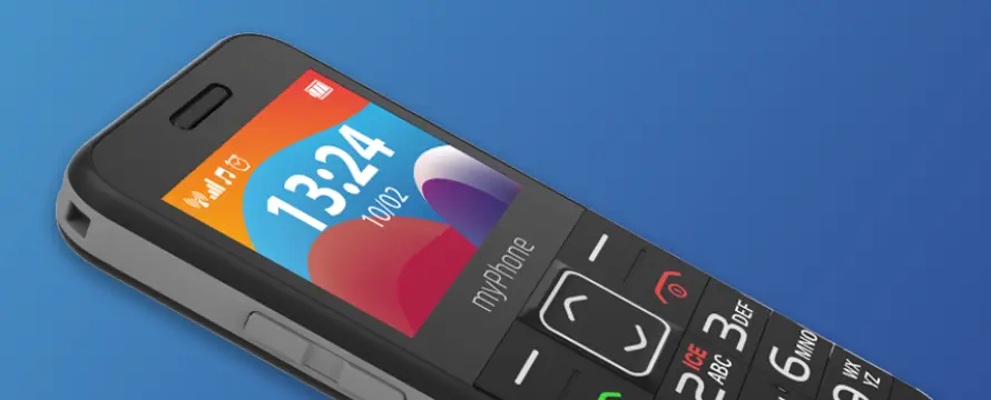 Pokazanie modelu myPhone HALO 3 LTE  leżącego pod kątem, ekranem do góry