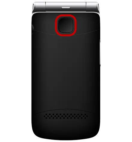 telefon myPhone Rumba 2 z zamkniętą klapką, pokazany tyłem z zaznaczonym przyciskiem SOS