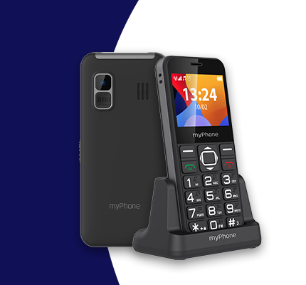 Widok telefonu myPhone HALO 3 wraz z bazą ładującą