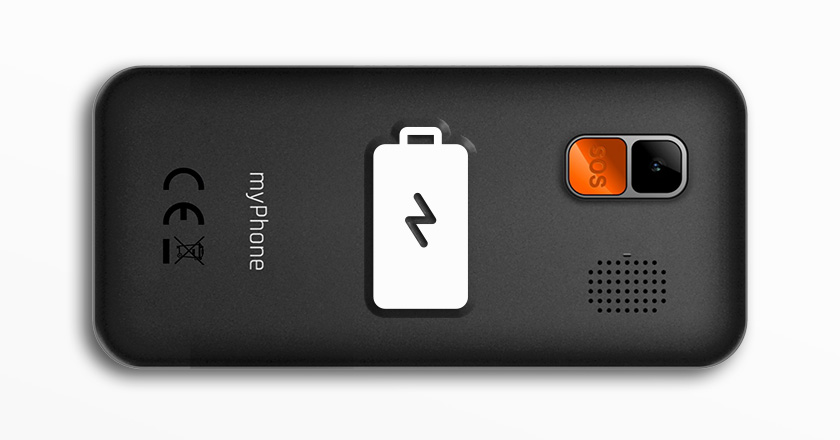 Tył telefonu myPhone HALO Easy z ikoną baterii